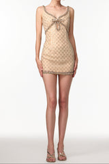 mona Embellished Rhinestone Sequin Mini Dress in yellow