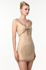 mona Embellished Rhinestone Sequin Mini Dress in yellow