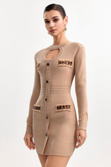jenny Contour Long Sleeve Knit Mini Dress in Khaki