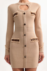 jenny Contour Long Sleeve Knit Mini Dress in Khaki