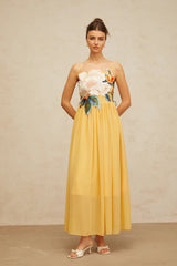 joann Appliqué Camellia Floral Maxi Dress in yellow