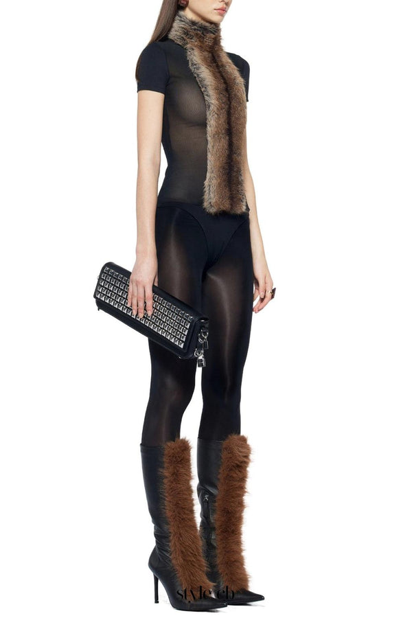 elma furry embellished Turtleneck Bodysuit in black