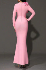 sally 3D Flower Decorative Bandage maxi Dress in pink