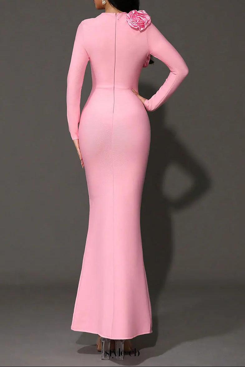 sally 3D Flower Decorative Bandage maxi Dress in pink