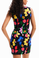 multicolor sleeveless floral mini dress