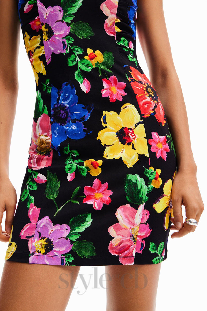 multicolor sleeveless floral mini dress