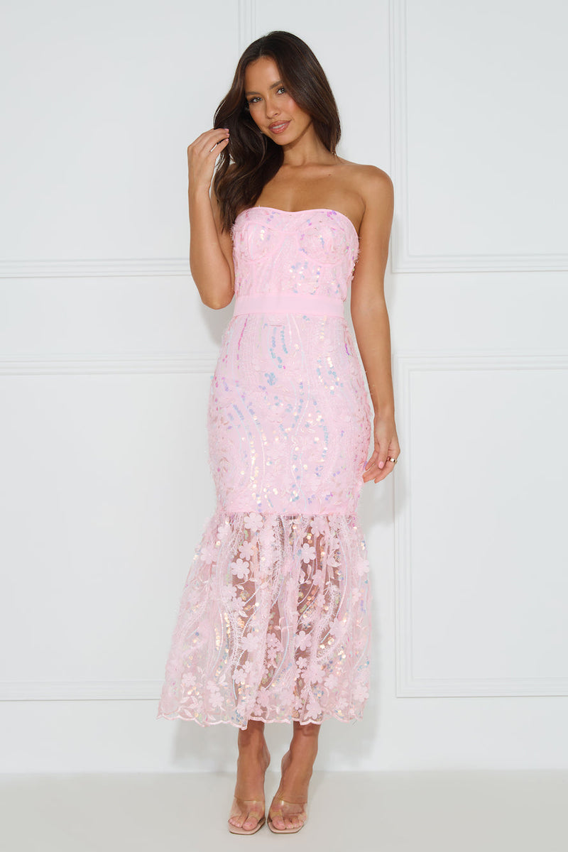 Girly Charms Strapless Midi Dress Pink