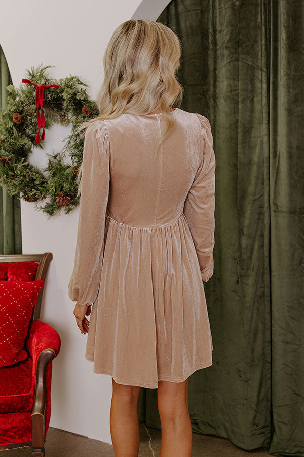 Flirty Allure Velvet Mini Dress in Iced Latte
