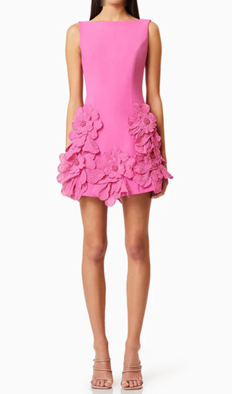 Daiva Flower embellished Mini Dress in pink
