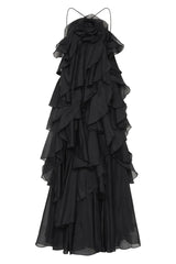 Off-Shoulder Ruffle Layered Maxi Dress In Black