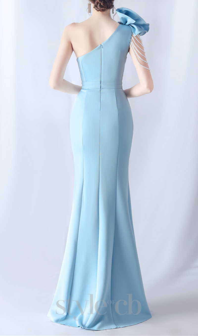 DEBBY BLUE ONE SHOULDER FLOWER CUT OUT SLIT MAXI DRESS