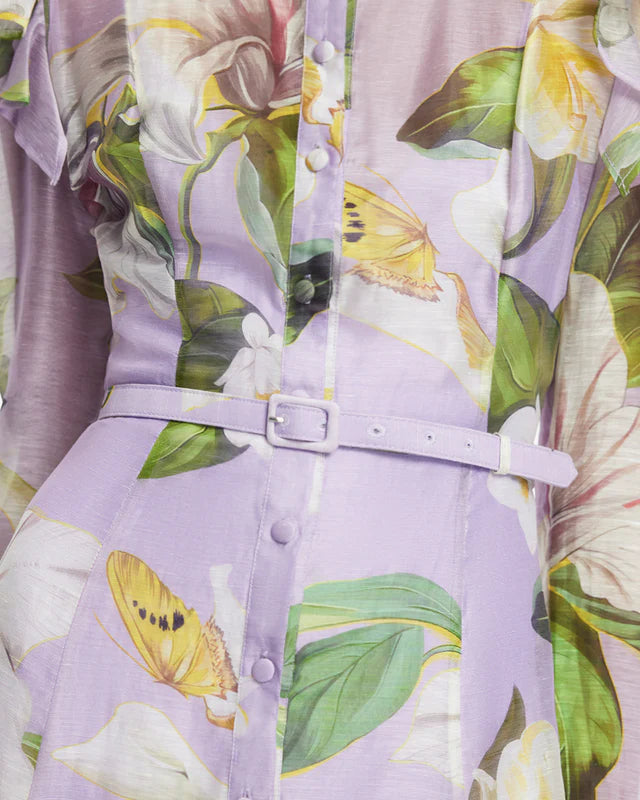 winni Lily Blossom Print Lilac Butterfly Sleeve Midi Dress