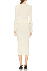 caroline Asymmetric Knit Midi Dress in beige