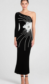 Calista Olive Black One Shoulder Velvet Maxi Dress