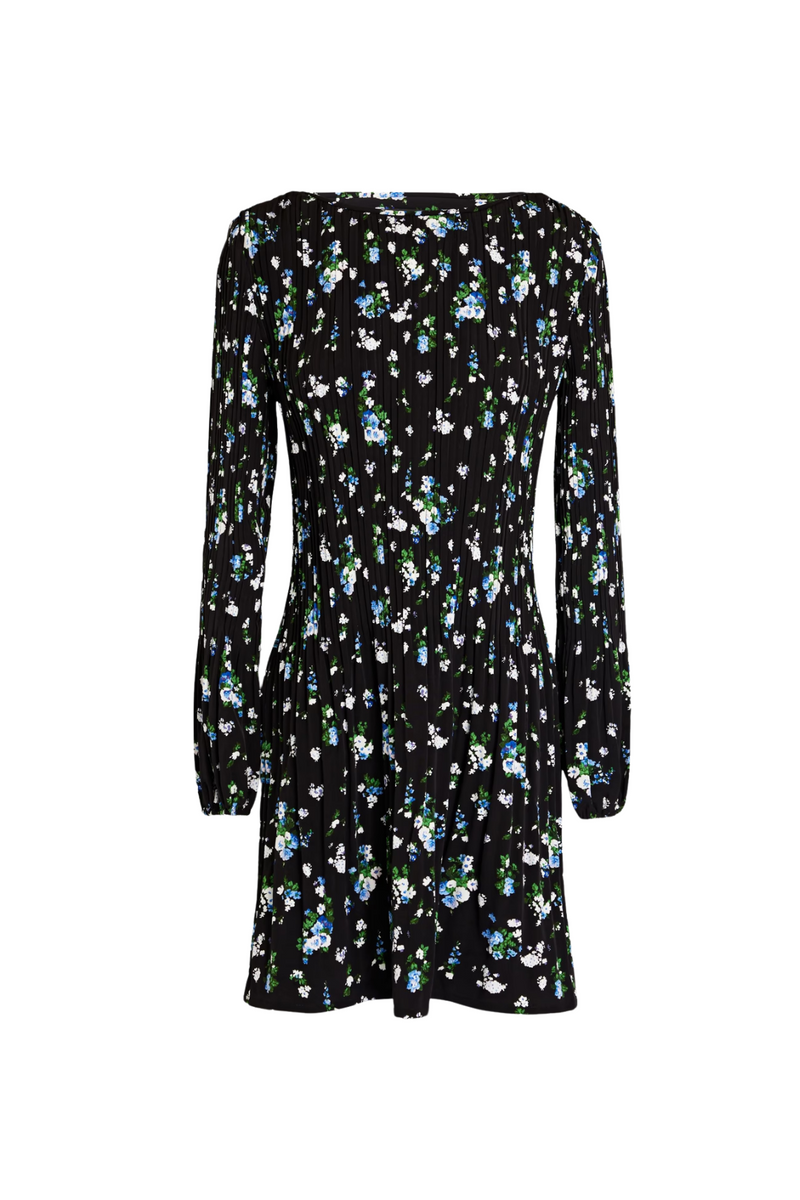 Floral-print plissé-crepe mini dress
