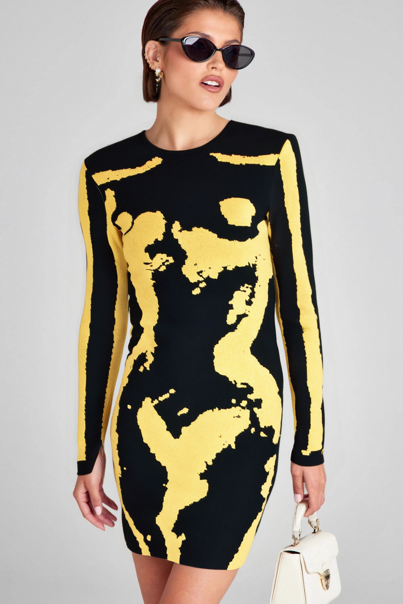 LONG SLEEVE SPARKLY DRESS BLACK GOLD