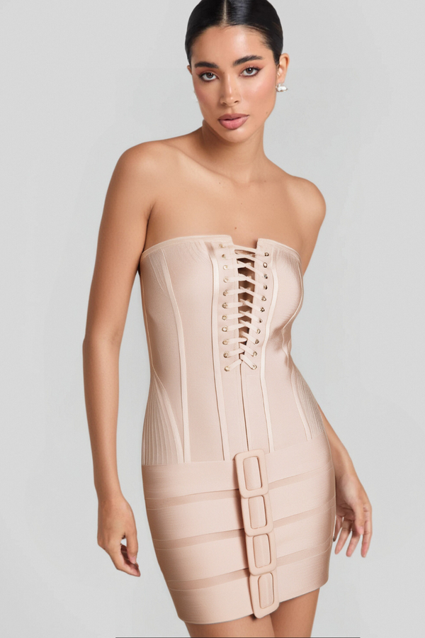 TUBE TOP LACE UP BANDAGE MINI DRESS