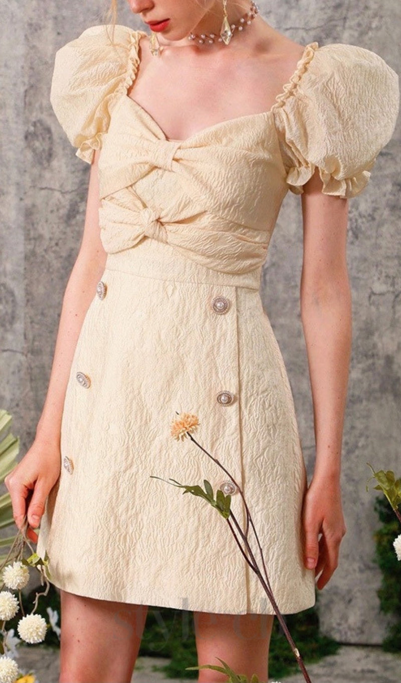 YELLOW BOW DECOR MINI DRESS