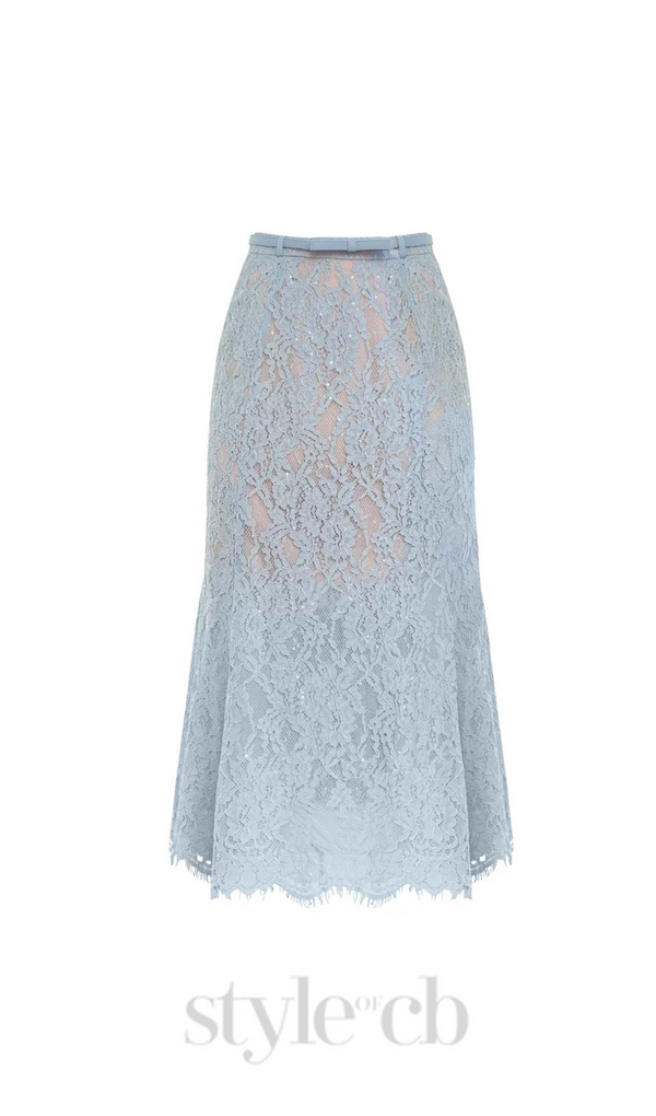 carol lace flared midi skirt in blue