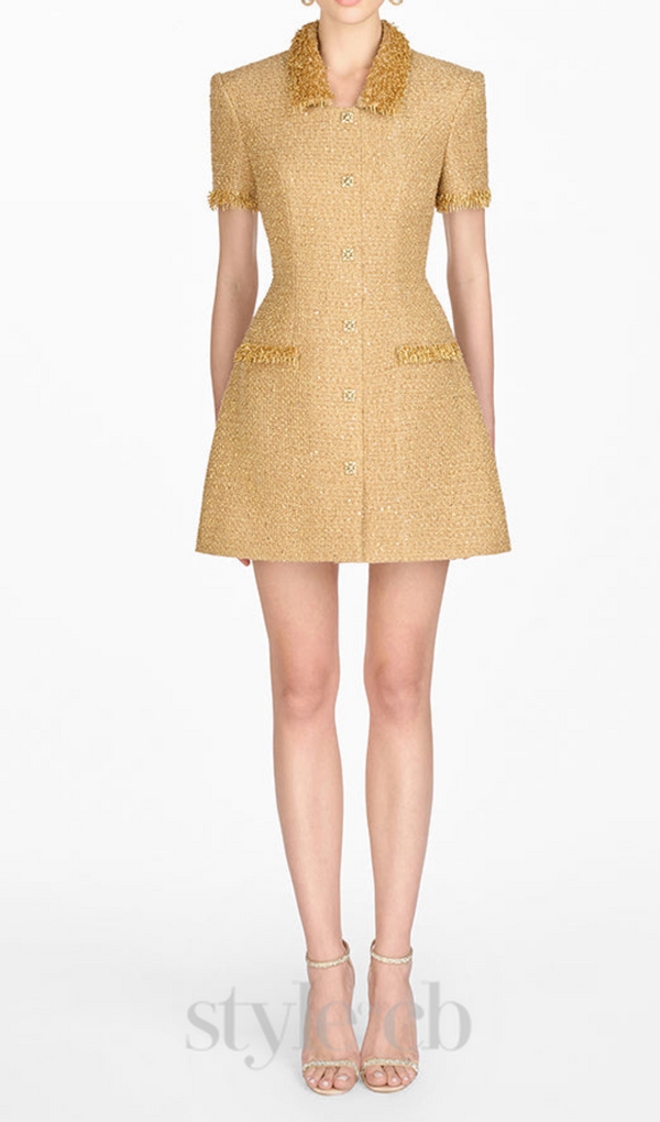 gold embellished mini dress