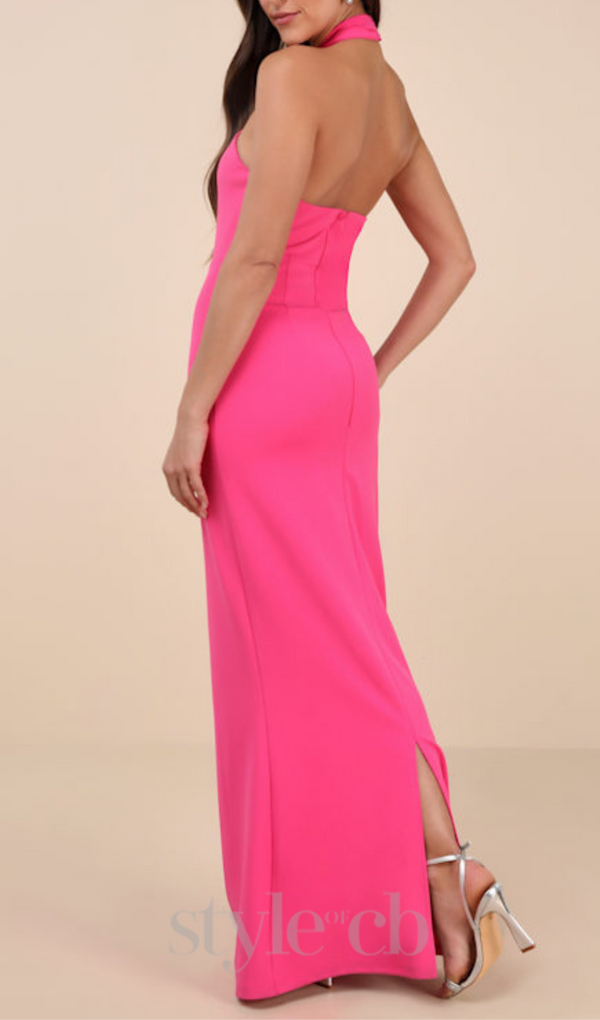 halter neck backless maxi dress in pink