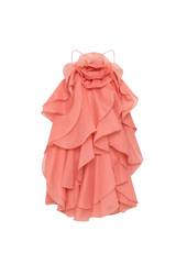 lorraine Halter Floral Ruffle Layered Mini Dress in Orange