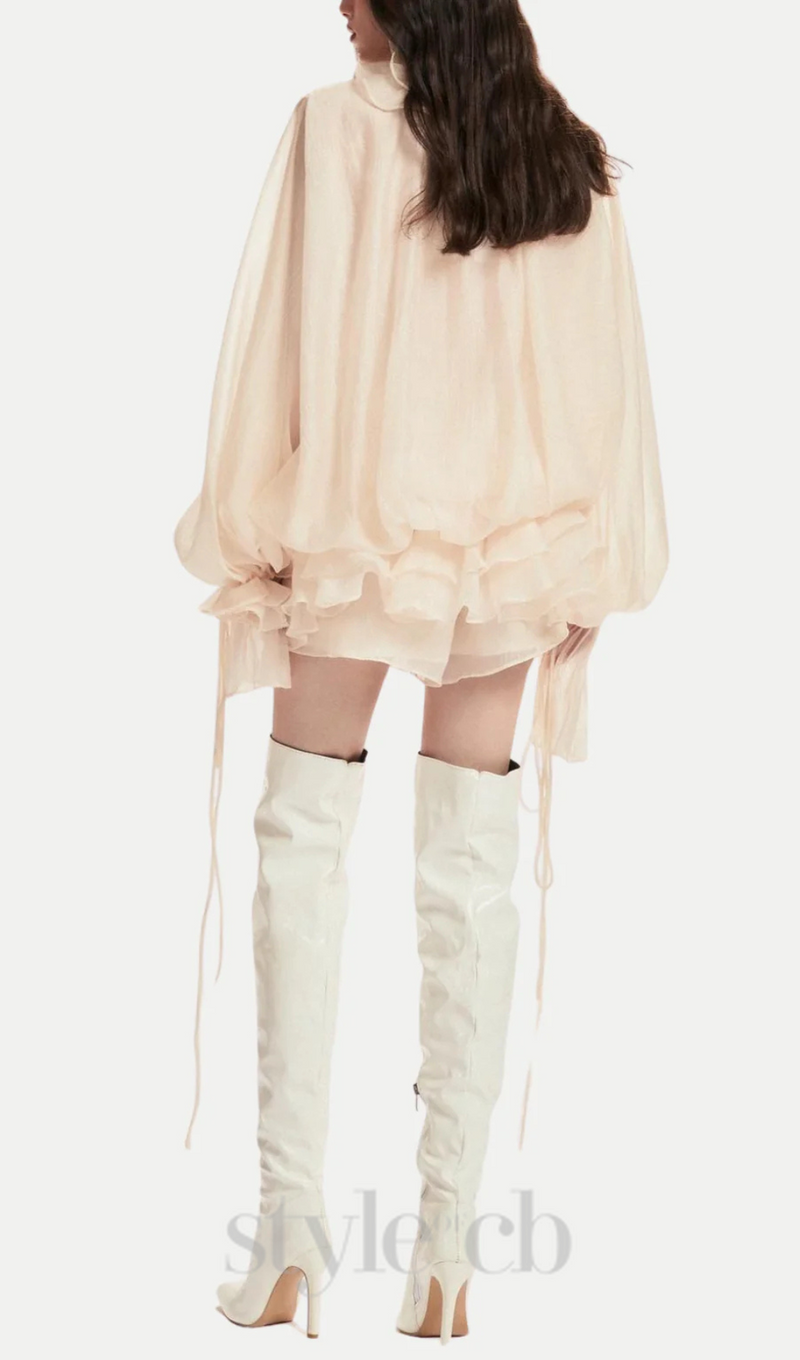 Jaketta Flower Ruffle Mini Dress In Beige