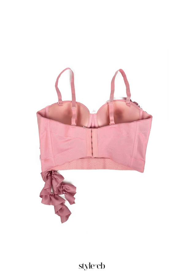 Flower Tassel fishbone Corset in pink