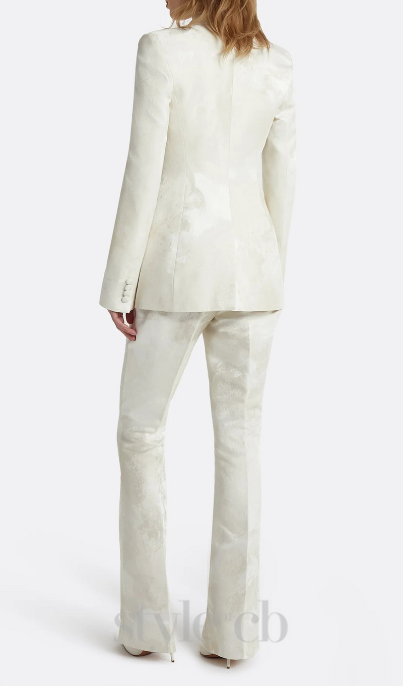 jacquard double-breasted blazer suit in ivory