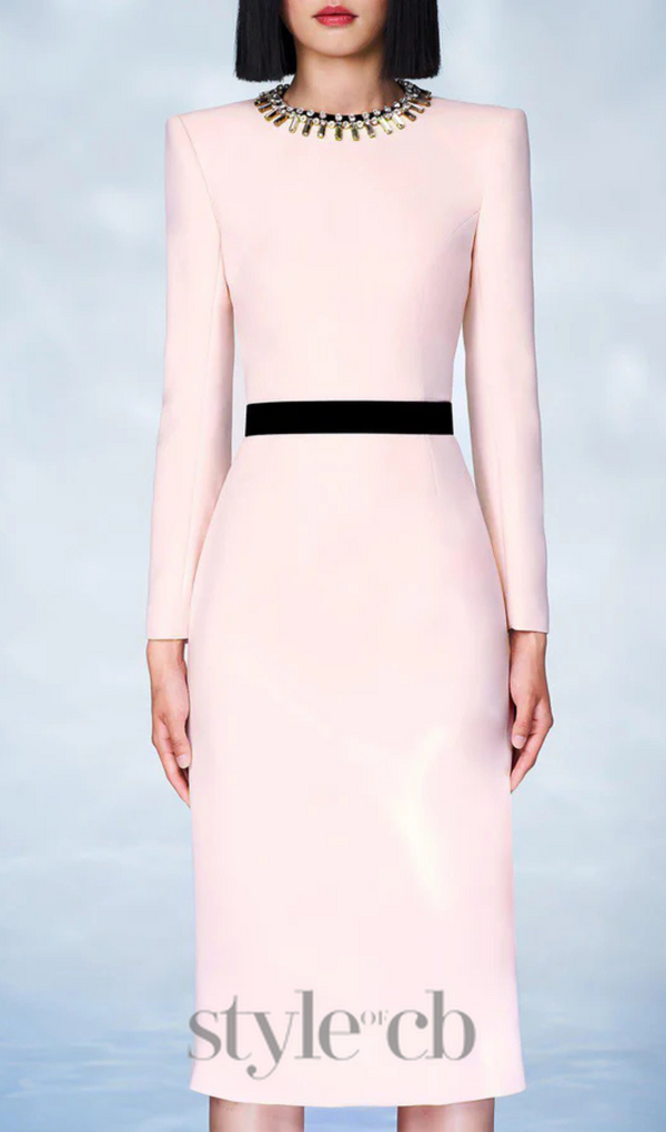 diamond-embellished sheath maxi dress in pink