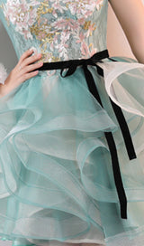 ANEKO FLOWER SEQUIN MINI DRESS IN GREEN