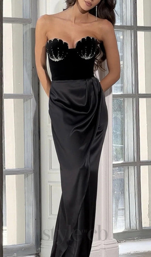 OFF SHOULDER BLACK VELVET MAXI DRESS