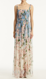 xaviera pleated silk chiffon gown in blue