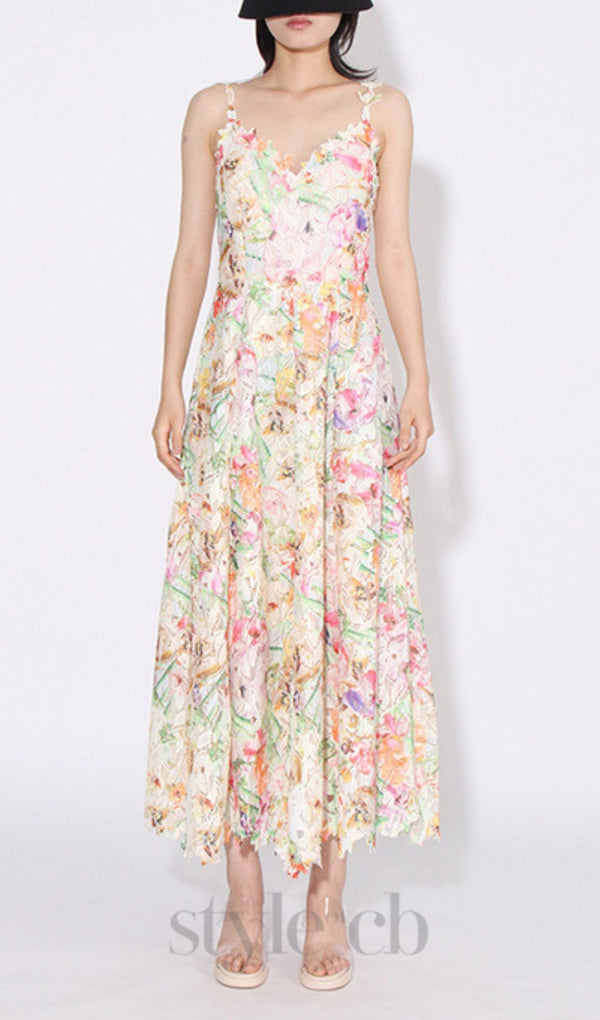 COLORFUL FLORAL PRINT MIDI DRESS