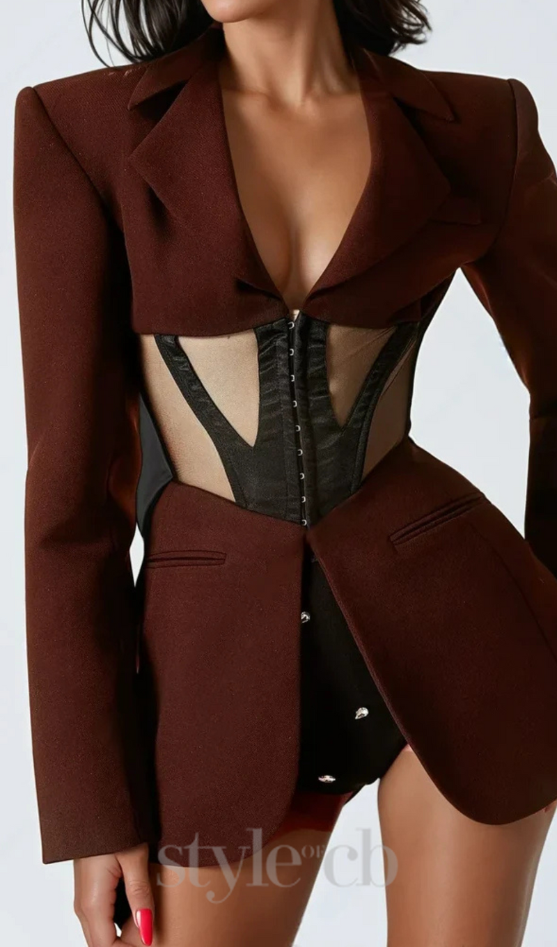 Kamryn Paneled Mesh Blazer In Wine