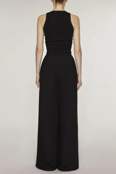VEST HIGH WAIST WIDE LEG LONG SKIRT SUIT IN BLACK