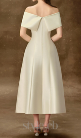 hebera a-line off-shoulder midi dress in cream