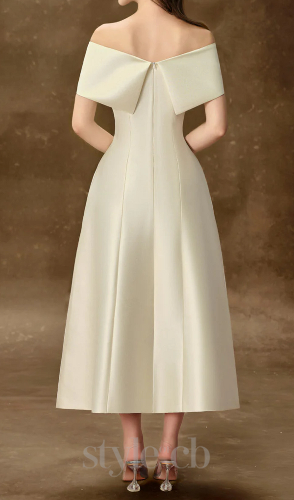 hebera a-line off-shoulder midi dress in cream