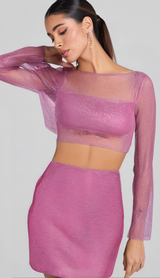 LONG SLEEVE MESH BLOUSE SKIRT SUIT