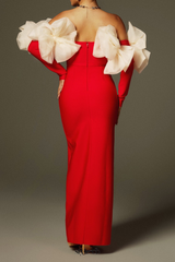 sarah Off Shoulder Flower Bandage Maxi Dress In Red