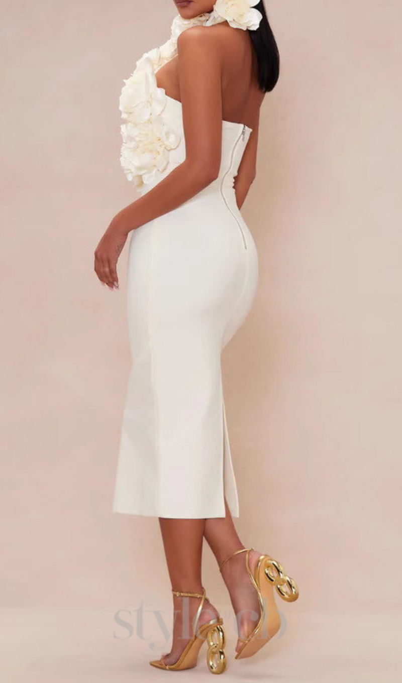 flower bandage midi dress in white