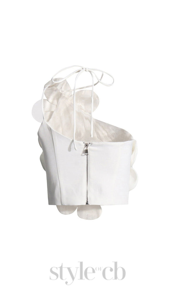 WHITE ANDIA FLOWER EMBELLISHED CROP TOP