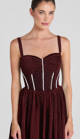 RUCHED BUST RHINESTONE MESH CAMI DRESS