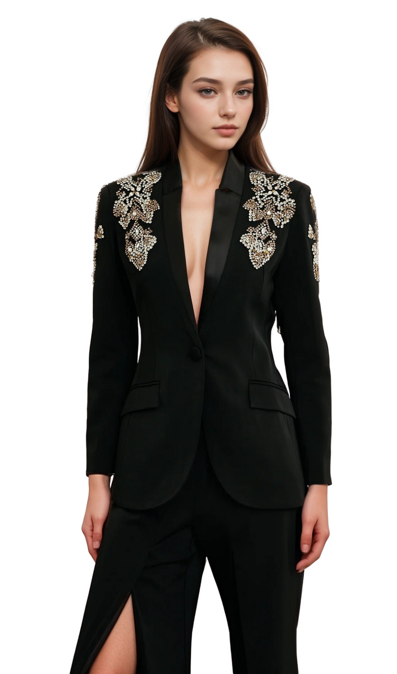 Delphine black embellished jacket & trousers matching set