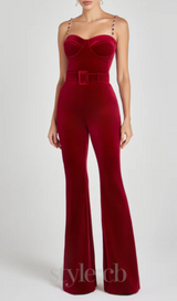 Kalene Diamante Chain Velvet Jumpsuit