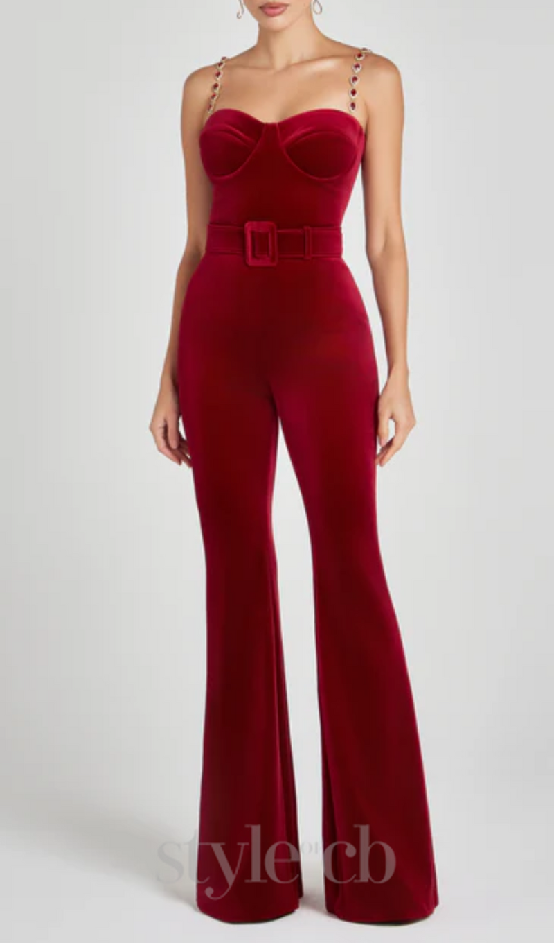 Kalene Diamante Chain Velvet Jumpsuit