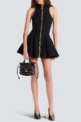 carol black halterneck dress in grain de poudre wool