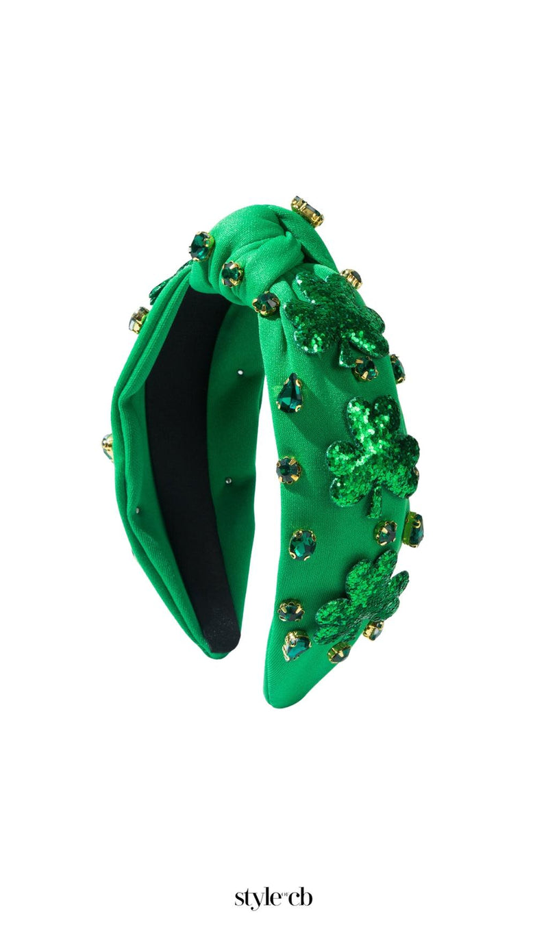 Green Diamond-Encrusted Clover Headband