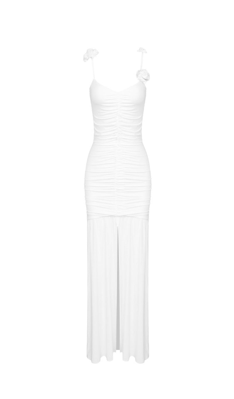 WHITE FLORAL SUSPENDER MAXI DRESS