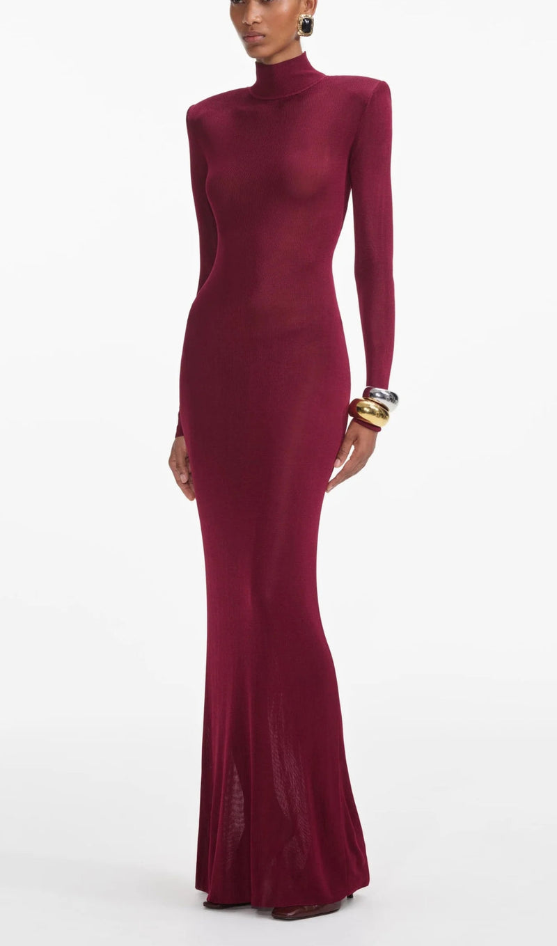 BURGUNDY VISCOSE KNIT MAXI DRESS
